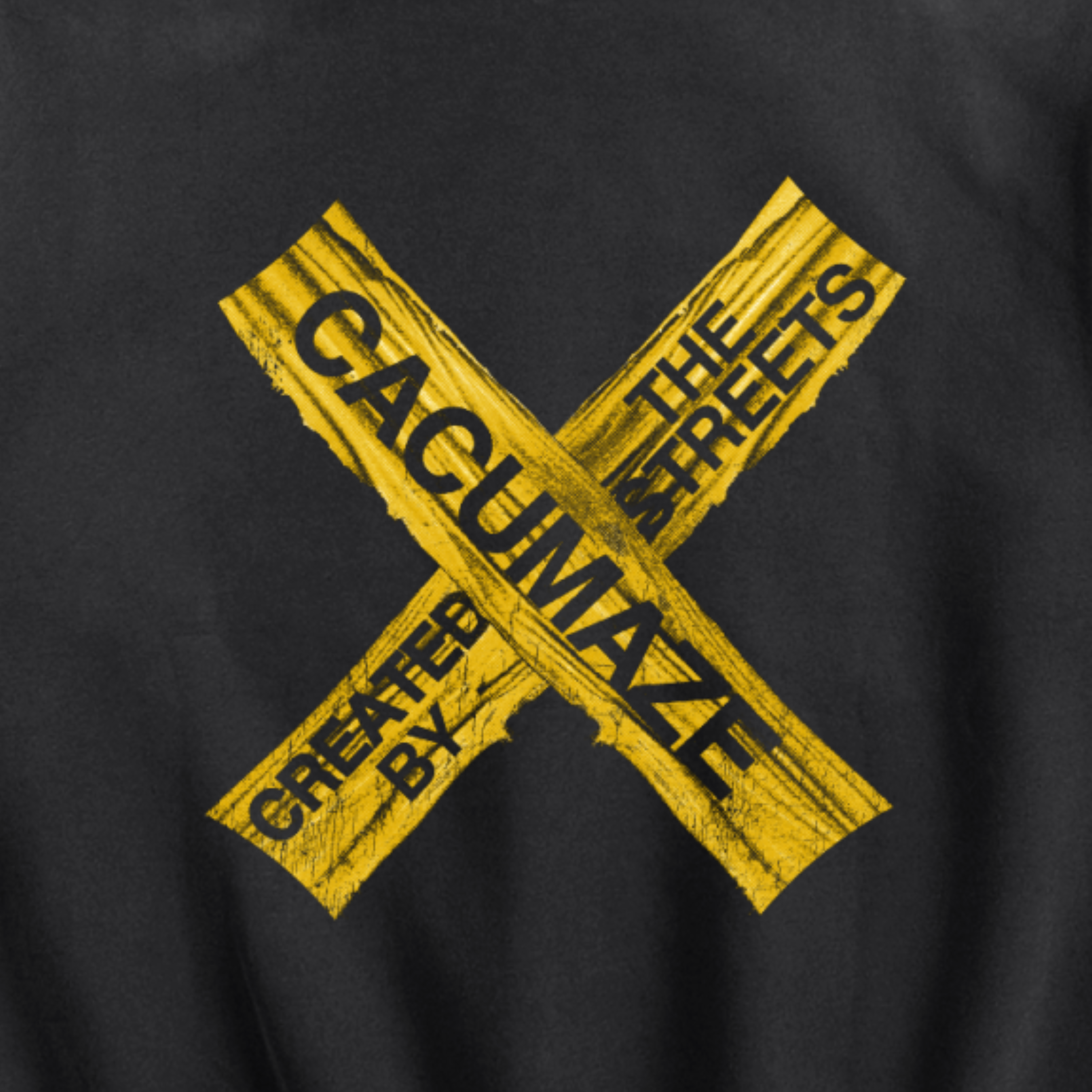 Black hoodie with yellow 'CACUMAZE' logo on a plain background